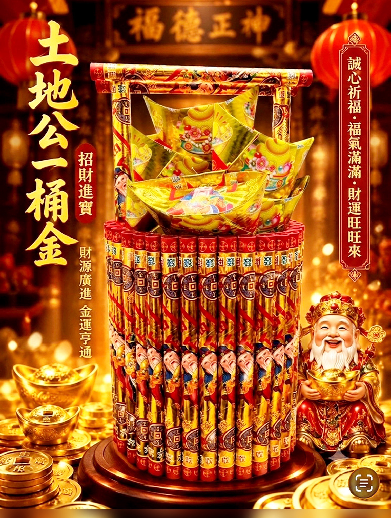 土地公鴻運聚財金桶|祈福|補運